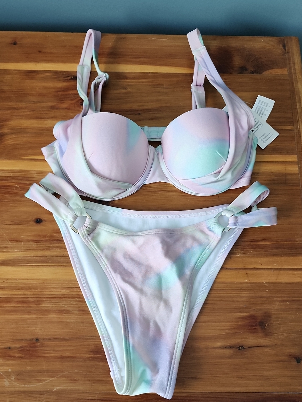 Cupshe Pastel Tie-Dye Bikini in Pink, Mint & Lavender